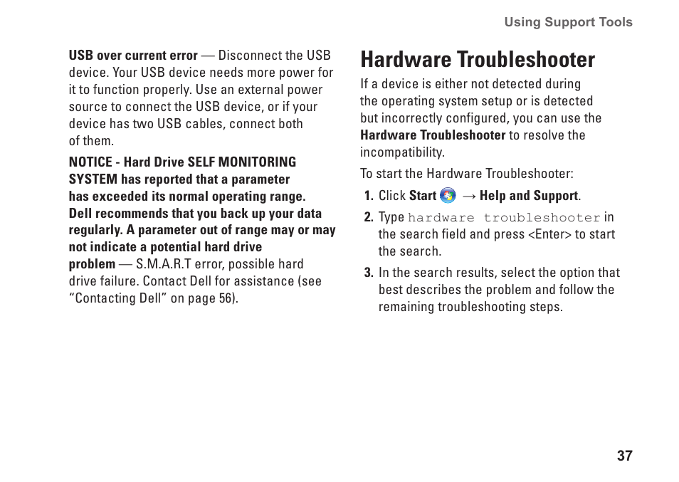 Hardware troubleshooter | Dell Inpsiron 560s (Late 2009) User Manual | Page 39 / 72