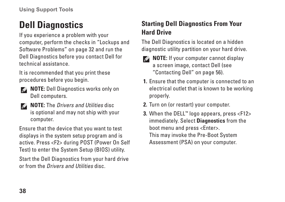 Dell diagnostics | Dell Inpsiron 560s (Late 2009) User Manual | Page 40 / 72
