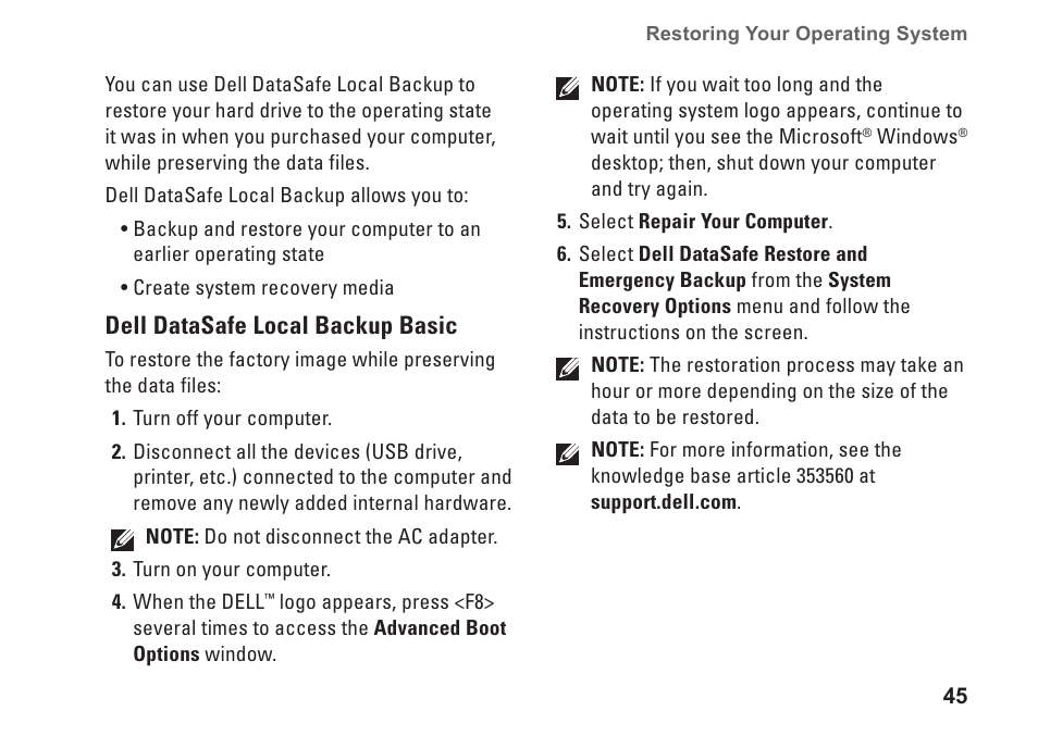 Dell Inpsiron 560s (Late 2009) User Manual | Page 47 / 72