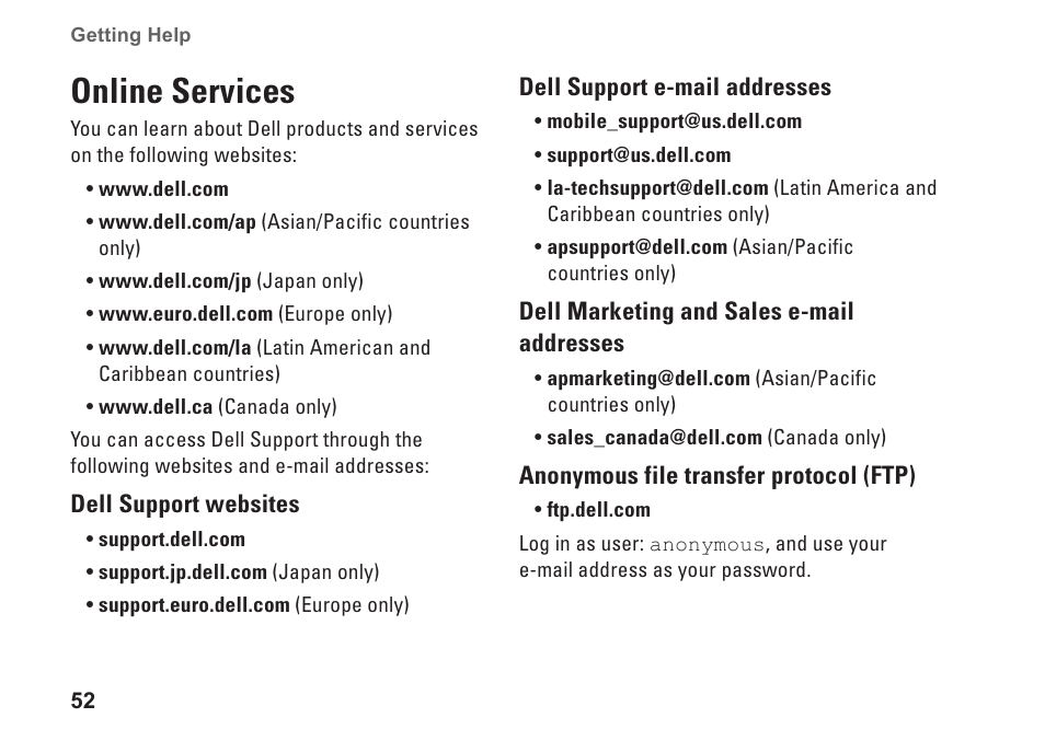 Online services | Dell Inpsiron 560s (Late 2009) User Manual | Page 54 / 72