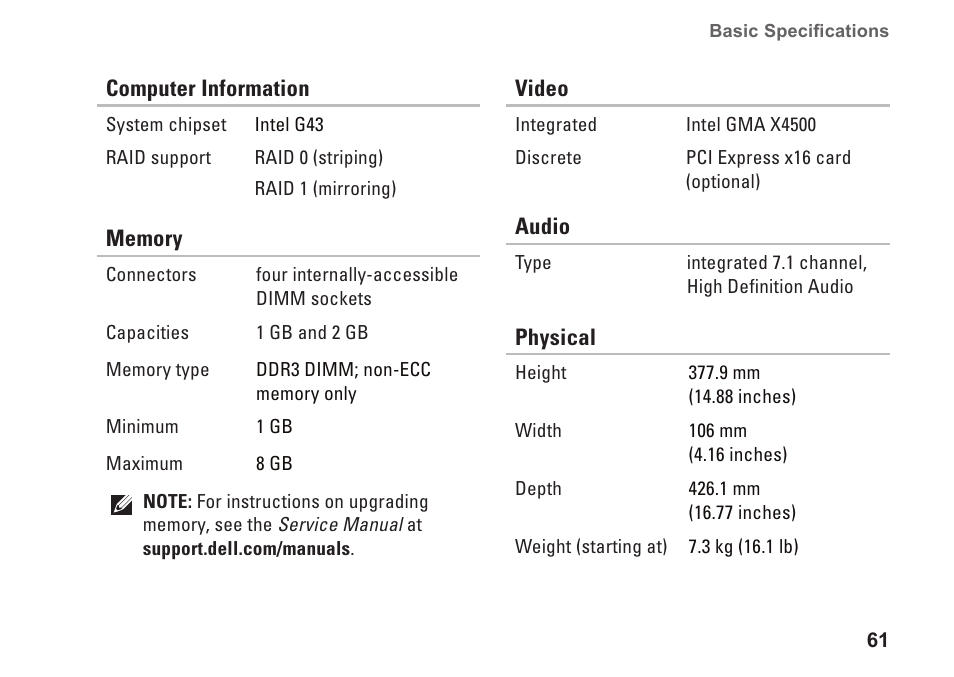 Dell Inpsiron 560s (Late 2009) User Manual | Page 63 / 72