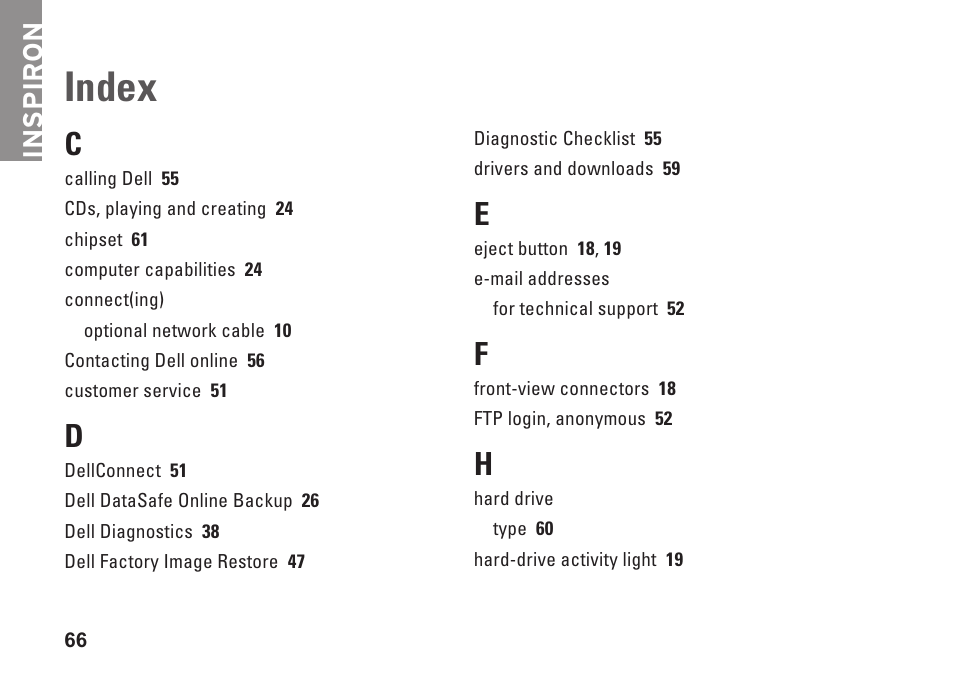 Index | Dell Inpsiron 560s (Late 2009) User Manual | Page 68 / 72
