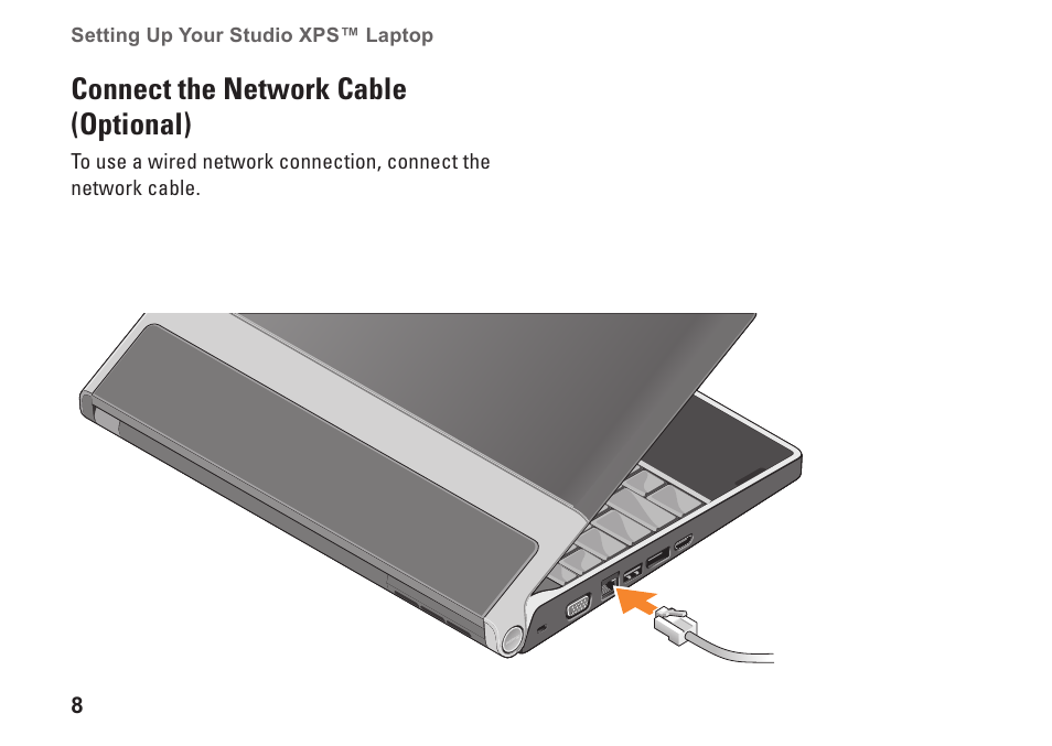 Connect the network cable (optional) | Dell Studio XPS M1340 (Mid 2010) User Manual | Page 10 / 74