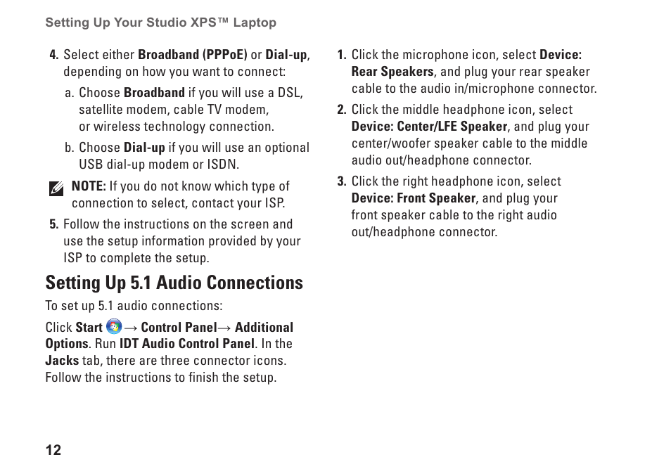 Setting up 5.1 audio connections | Dell Studio XPS M1340 (Mid 2010) User Manual | Page 14 / 74