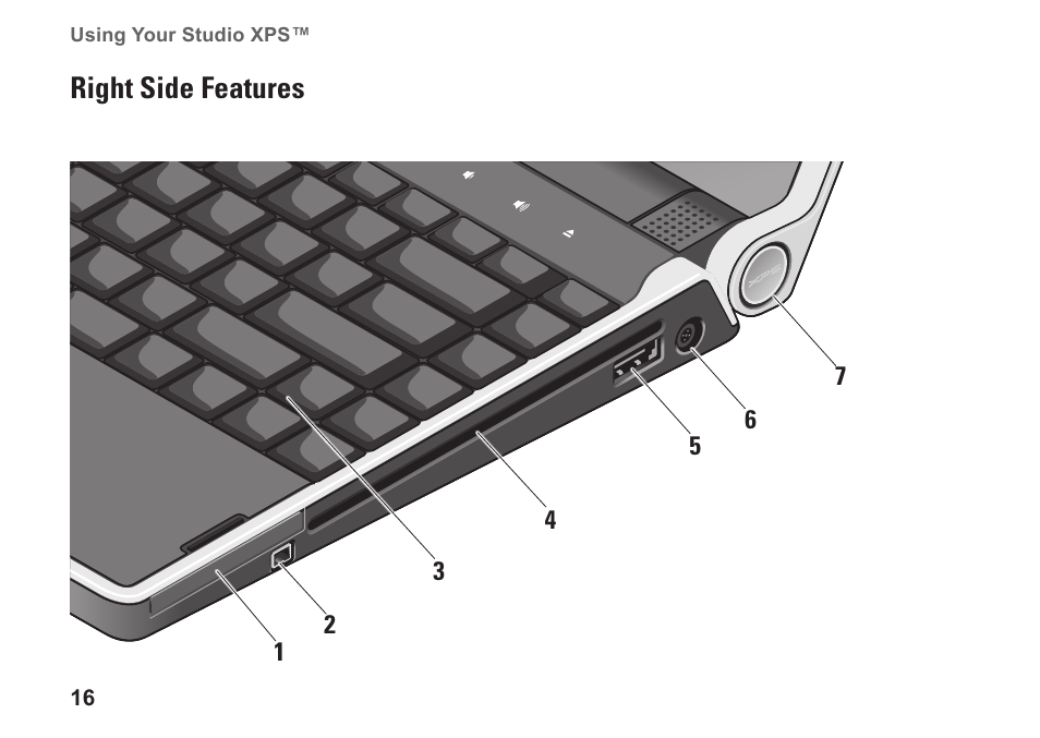 Right side features | Dell Studio XPS M1340 (Mid 2010) User Manual | Page 18 / 74