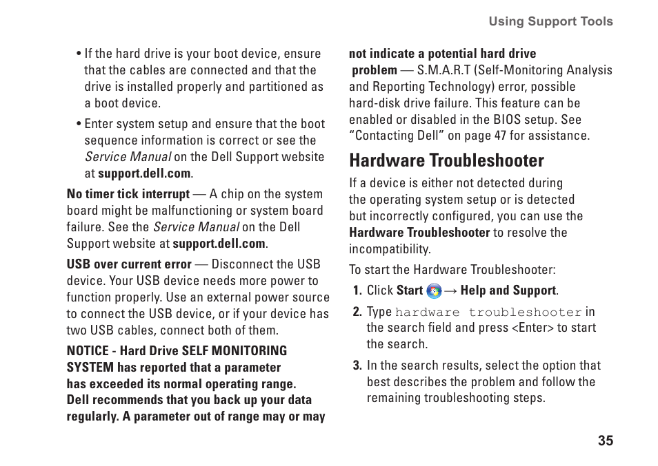 Hardware troubleshooter | Dell Studio XPS M1340 (Mid 2010) User Manual | Page 37 / 74