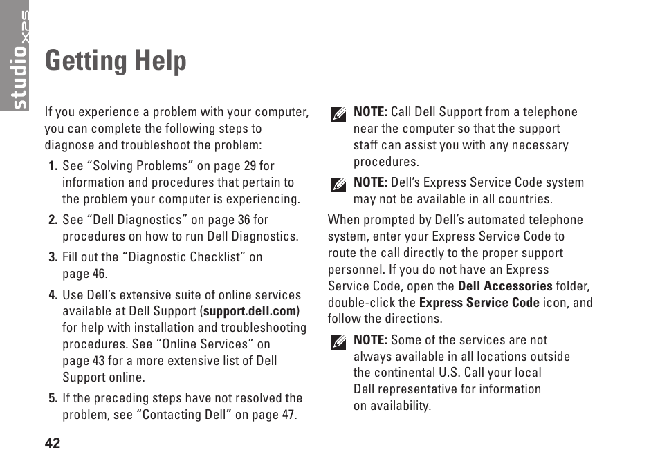 Getting help | Dell Studio XPS M1340 (Mid 2010) User Manual | Page 44 / 74