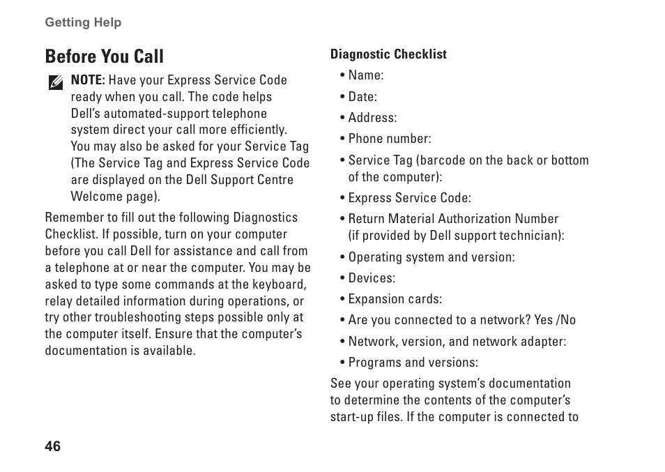 Before you call | Dell Studio XPS M1340 (Mid 2010) User Manual | Page 48 / 74