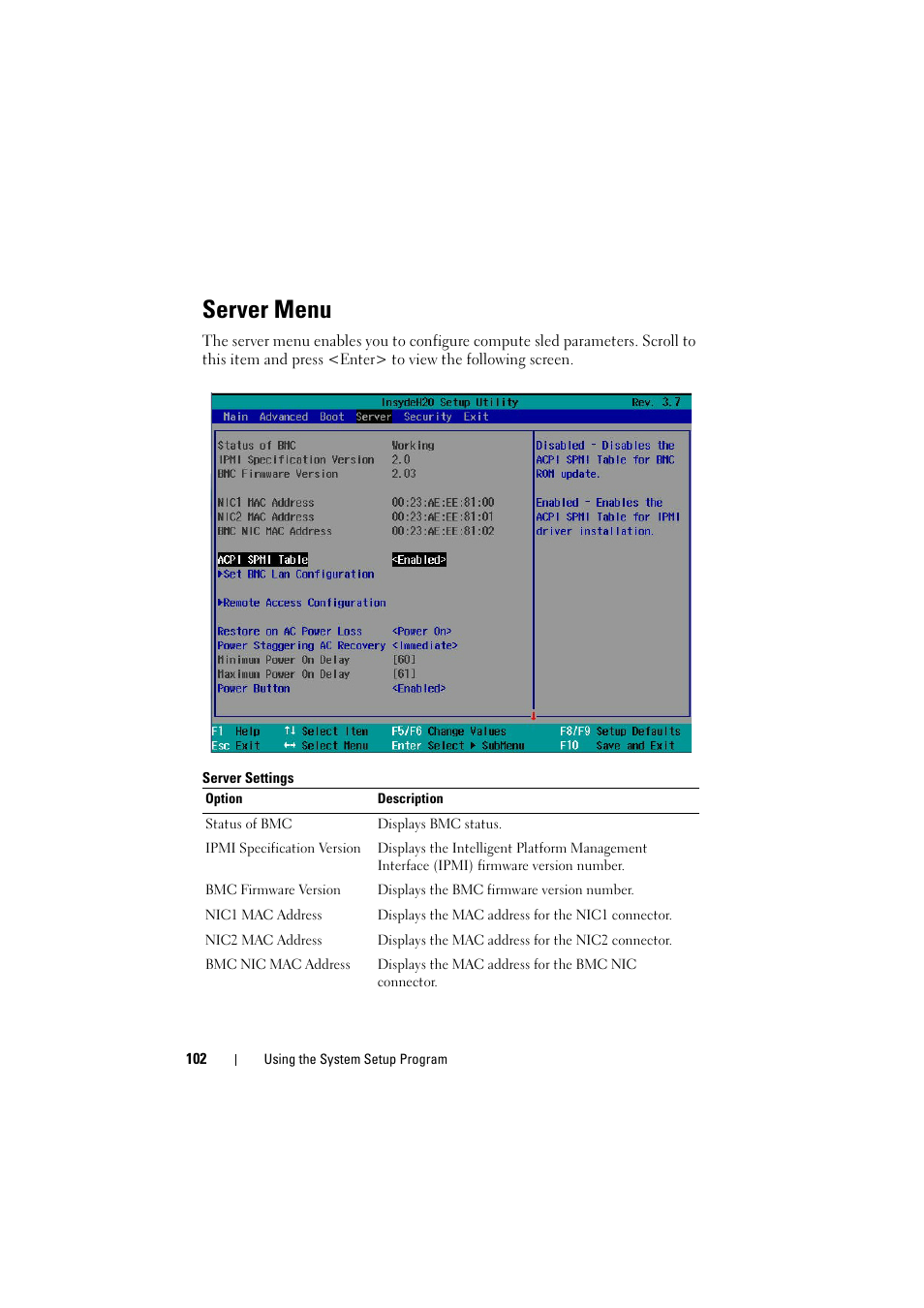 Server menu | Dell PowerEdge C8000 User Manual | Page 102 / 386