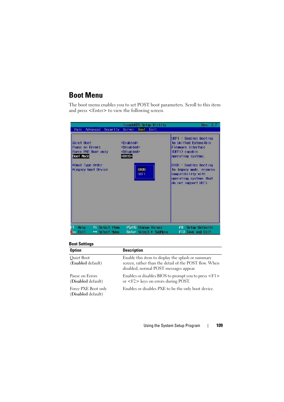 Boot menu | Dell PowerEdge C8000 User Manual | Page 109 / 386