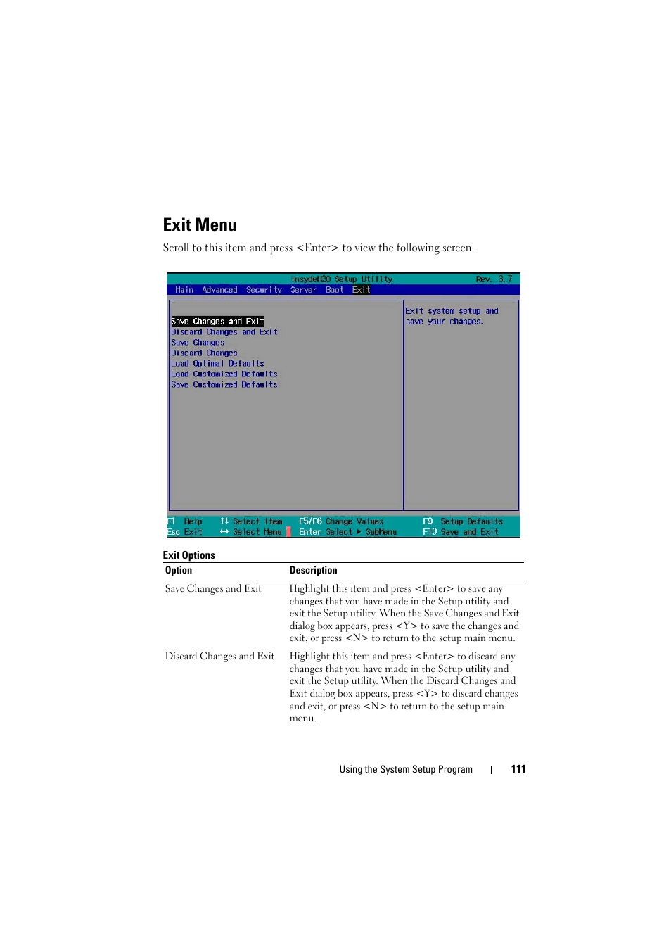 Exit menu | Dell PowerEdge C8000 User Manual | Page 111 / 386