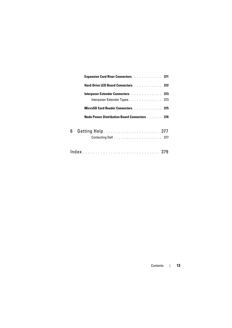 6 getting help, Index | Dell PowerEdge C8000 User Manual | Page 13 / 386