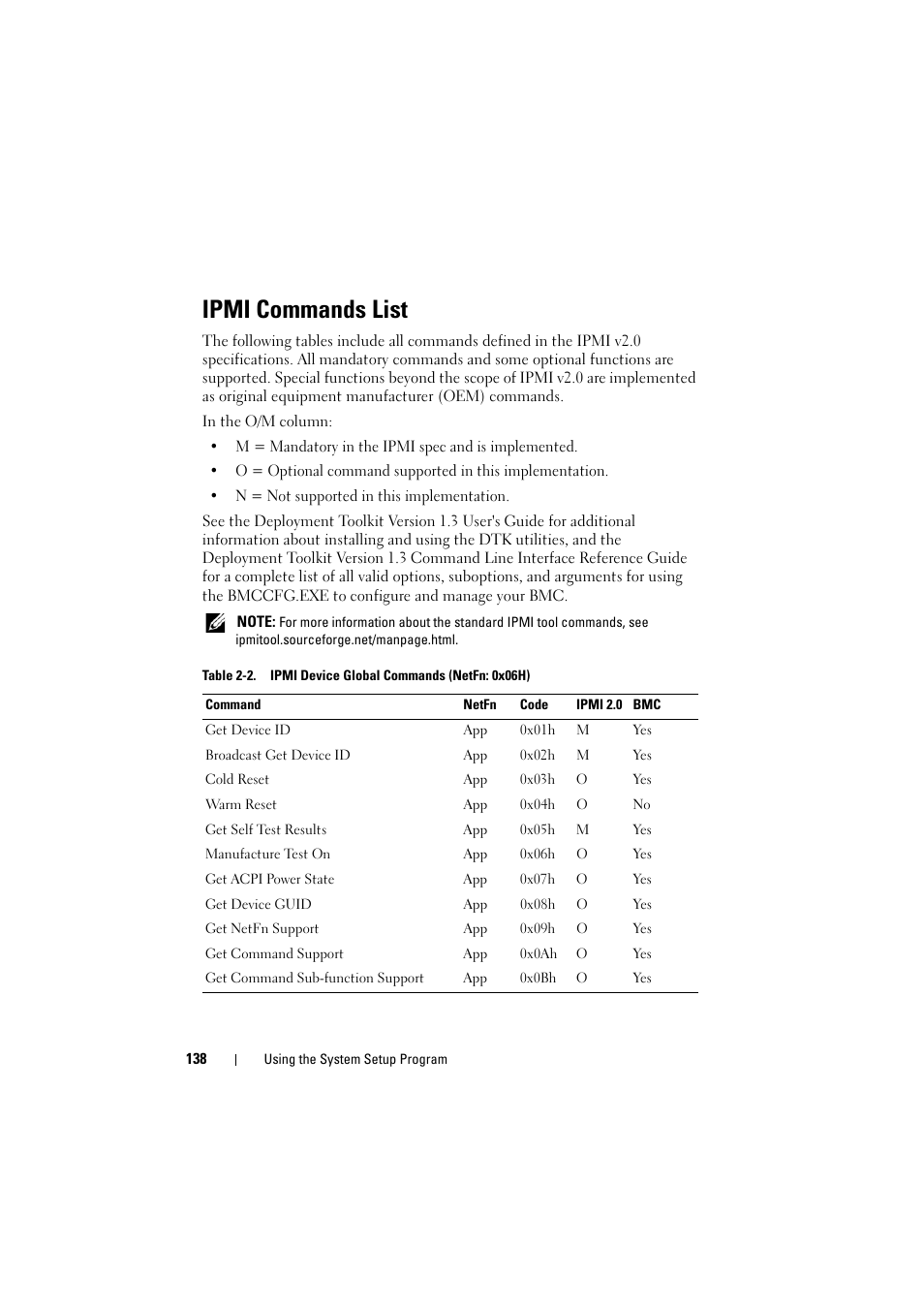Ipmi commands list | Dell PowerEdge C8000 User Manual | Page 138 / 386