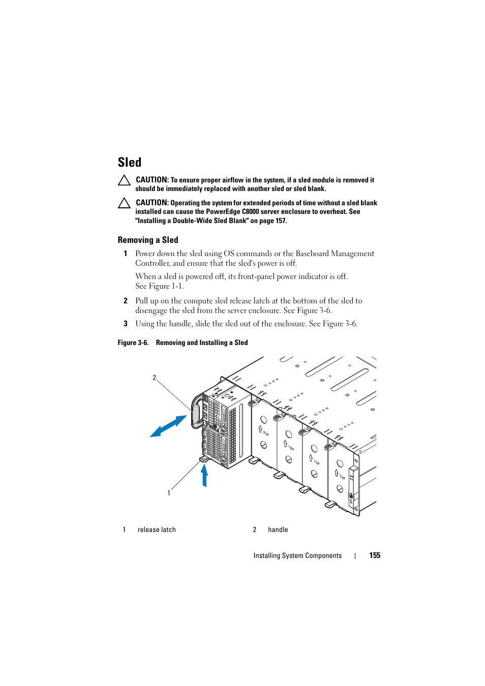 Sled, Removing a sled | Dell PowerEdge C8000 User Manual | Page 155 / 386