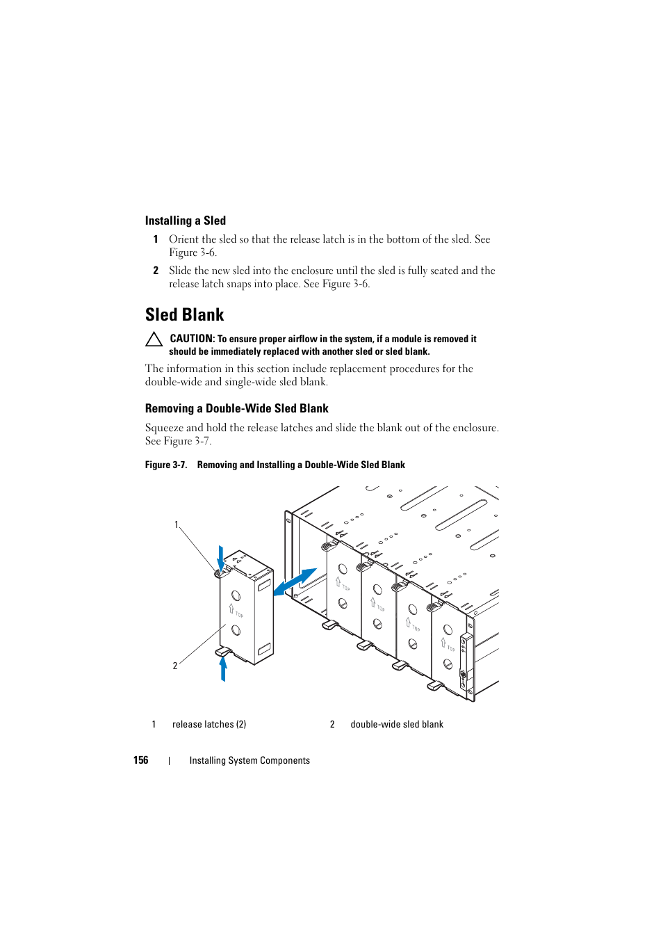 Installing a sled, Sled blank, Removing a double-wide sled blank | Dell PowerEdge C8000 User Manual | Page 156 / 386