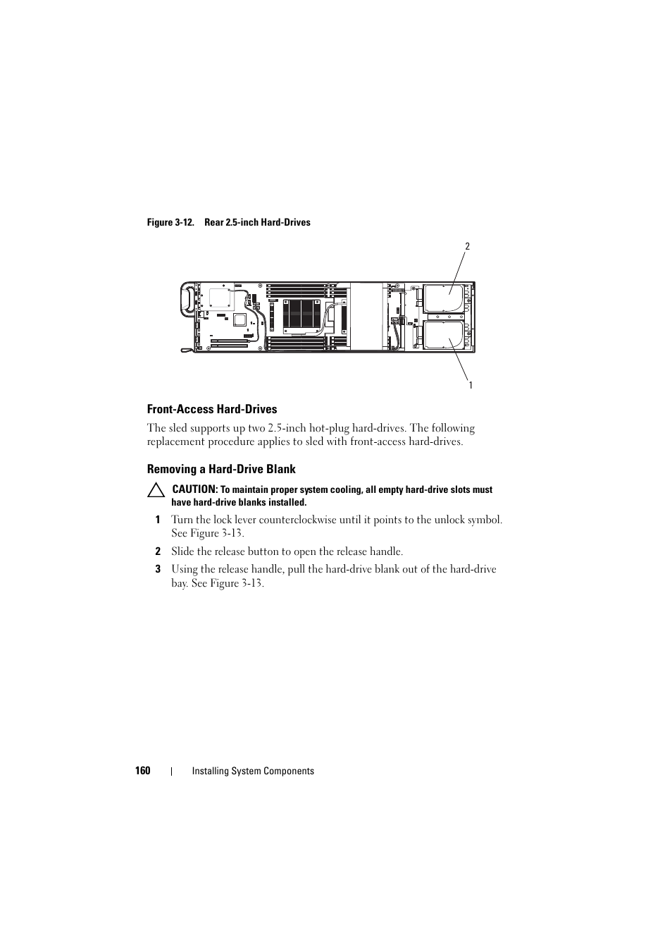 Front-access hard-drives, Removing a hard-drive blank | Dell PowerEdge C8000 User Manual | Page 160 / 386