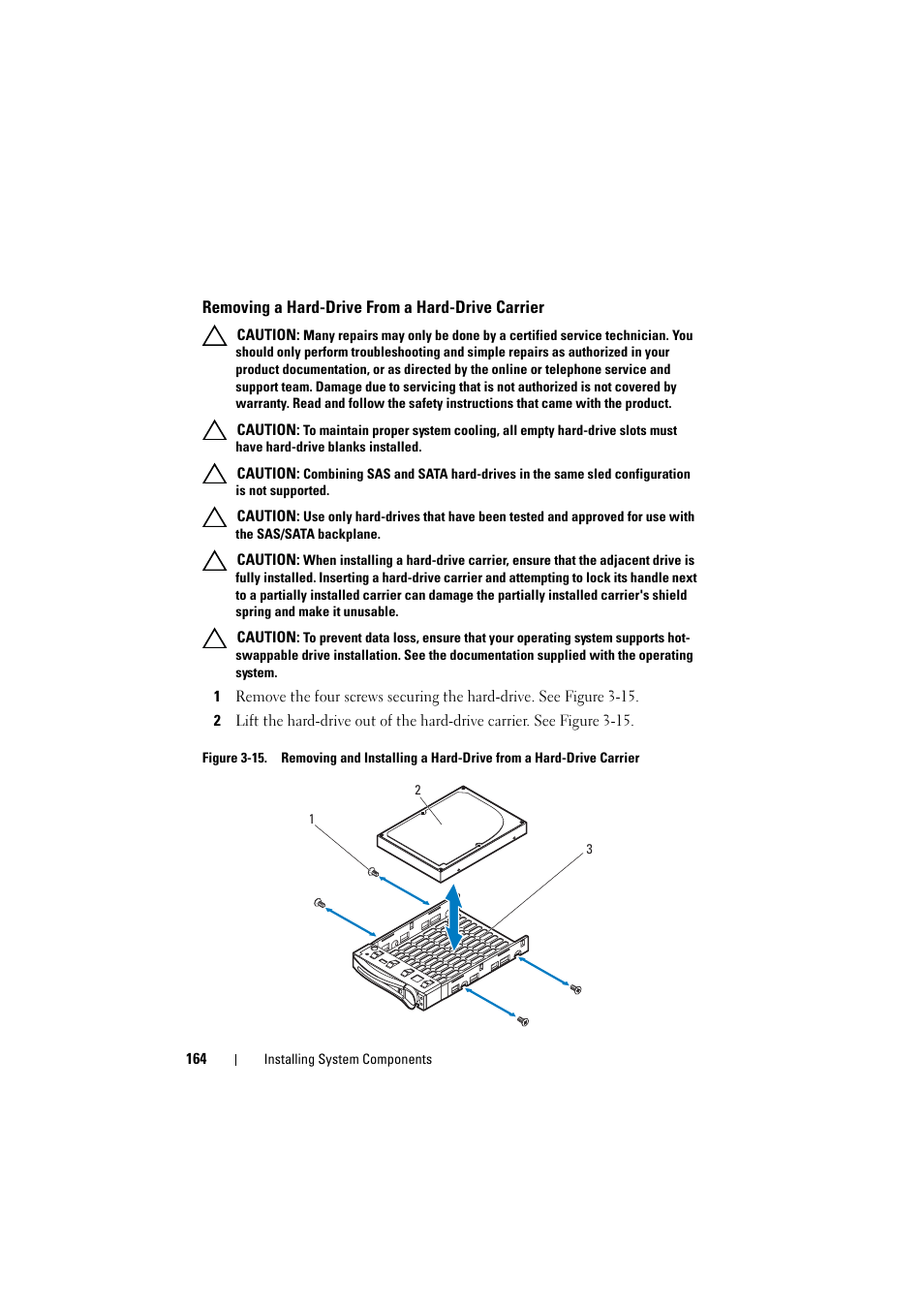 Removing a hard-drive from a hard-drive carrier, Removing a hard-drive from, A hard-drive carrier | Dell PowerEdge C8000 User Manual | Page 164 / 386