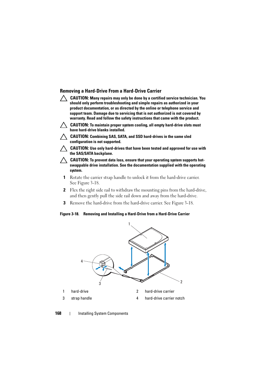 Removing a hard-drive from a hard-drive carrier, Removing a hard-drive from, A hard-drive carrier | Dell PowerEdge C8000 User Manual | Page 168 / 386