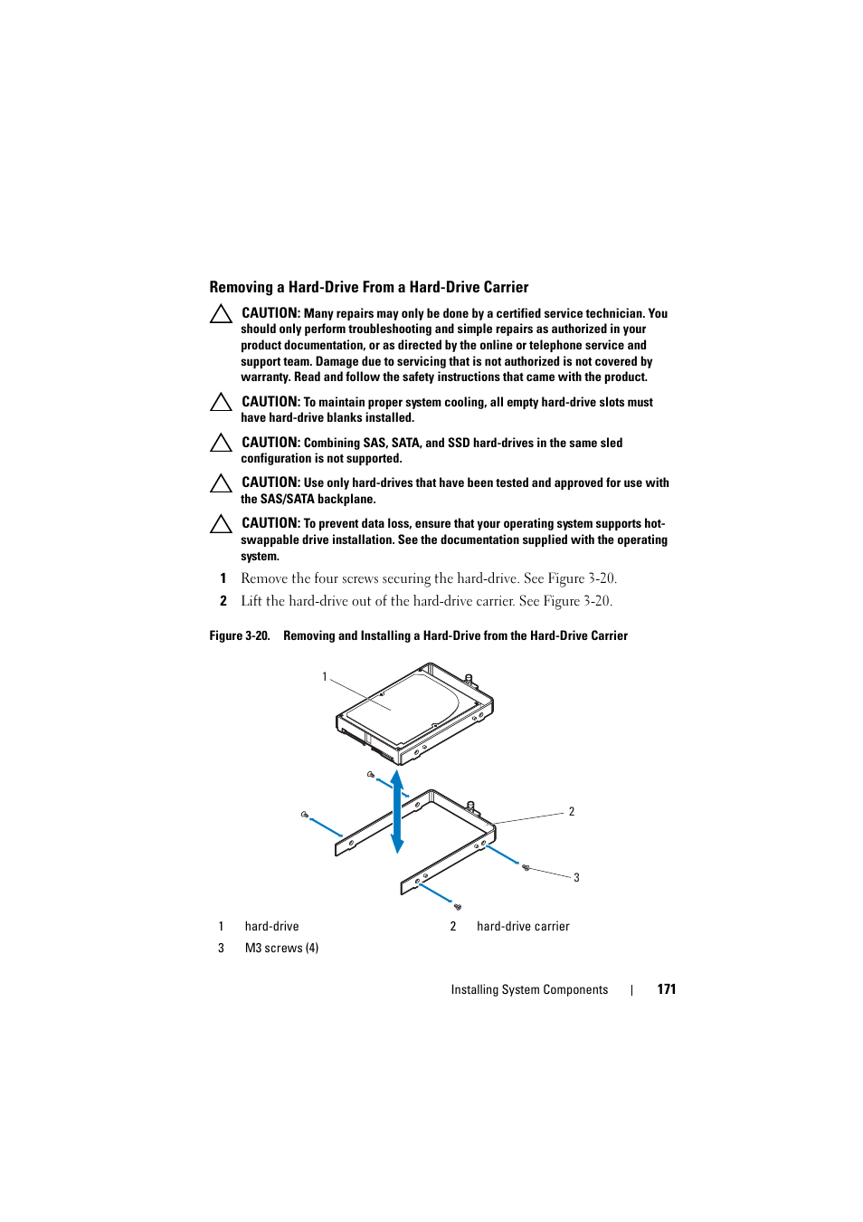 Removing a hard-drive from a hard-drive carrier, Removing a hard-drive from, A hard-drive carrier | Dell PowerEdge C8000 User Manual | Page 171 / 386