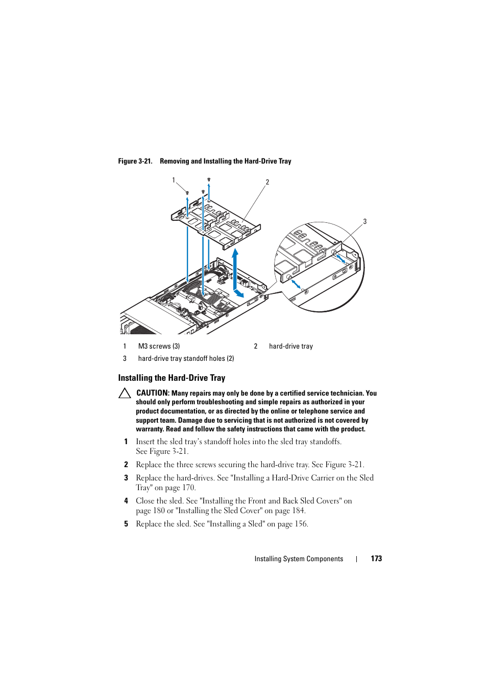 Installing the hard-drive tray, Figure 3-21 | Dell PowerEdge C8000 User Manual | Page 173 / 386