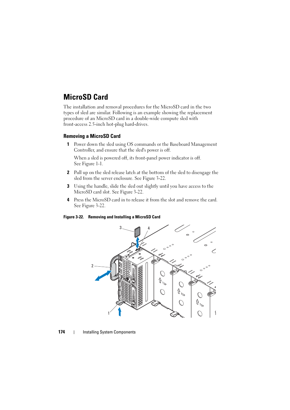 Microsd card, Removing a microsd card | Dell PowerEdge C8000 User Manual | Page 174 / 386