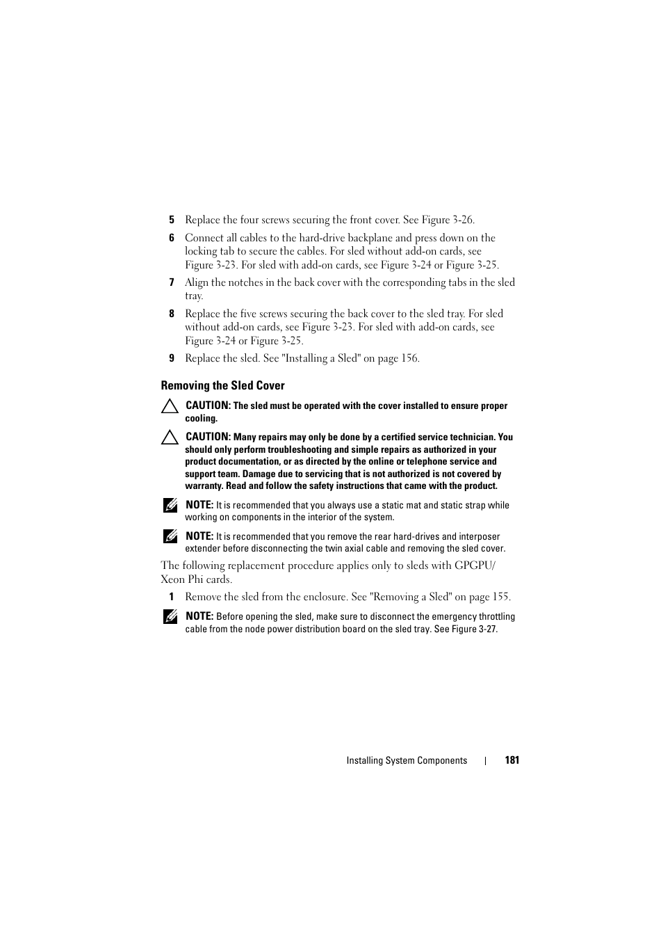 Removing the sled cover | Dell PowerEdge C8000 User Manual | Page 181 / 386