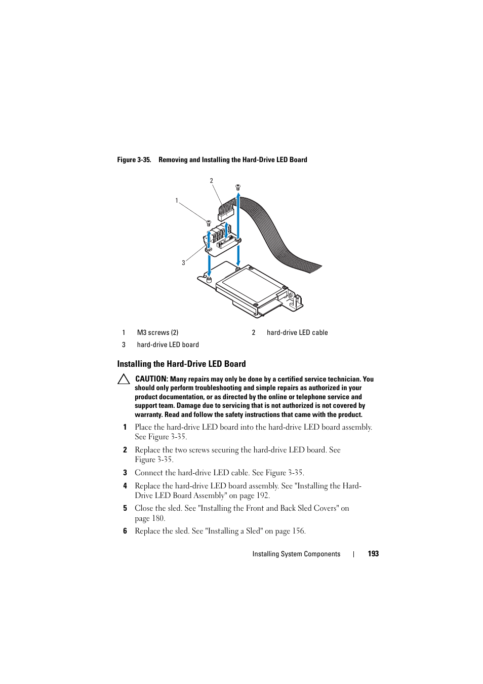 Installing the hard-drive led board, See figure 3-35 | Dell PowerEdge C8000 User Manual | Page 193 / 386