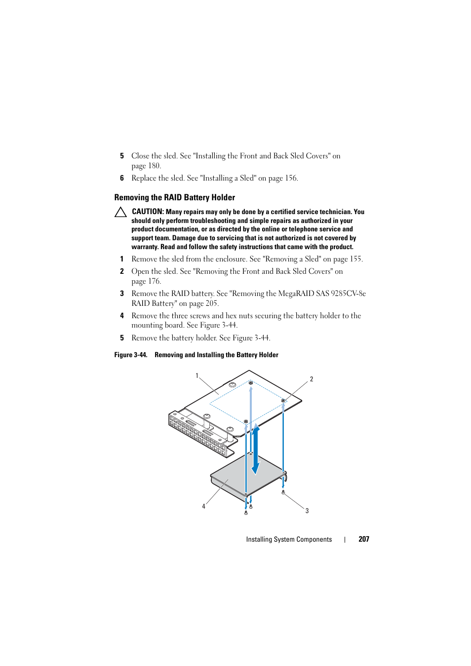 Removing the raid battery holder | Dell PowerEdge C8000 User Manual | Page 207 / 386