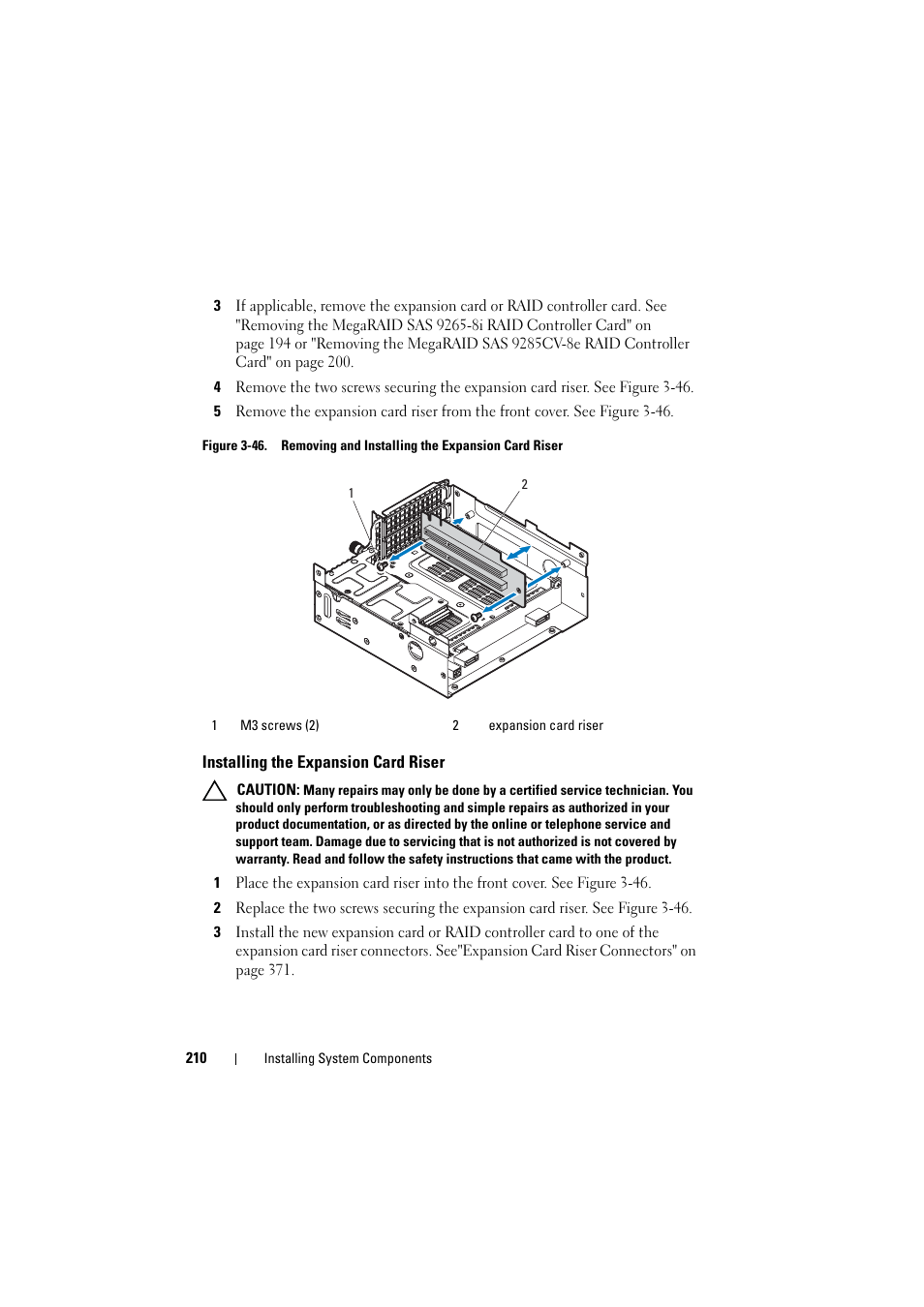 Installing the expansion card riser | Dell PowerEdge C8000 User Manual | Page 210 / 386