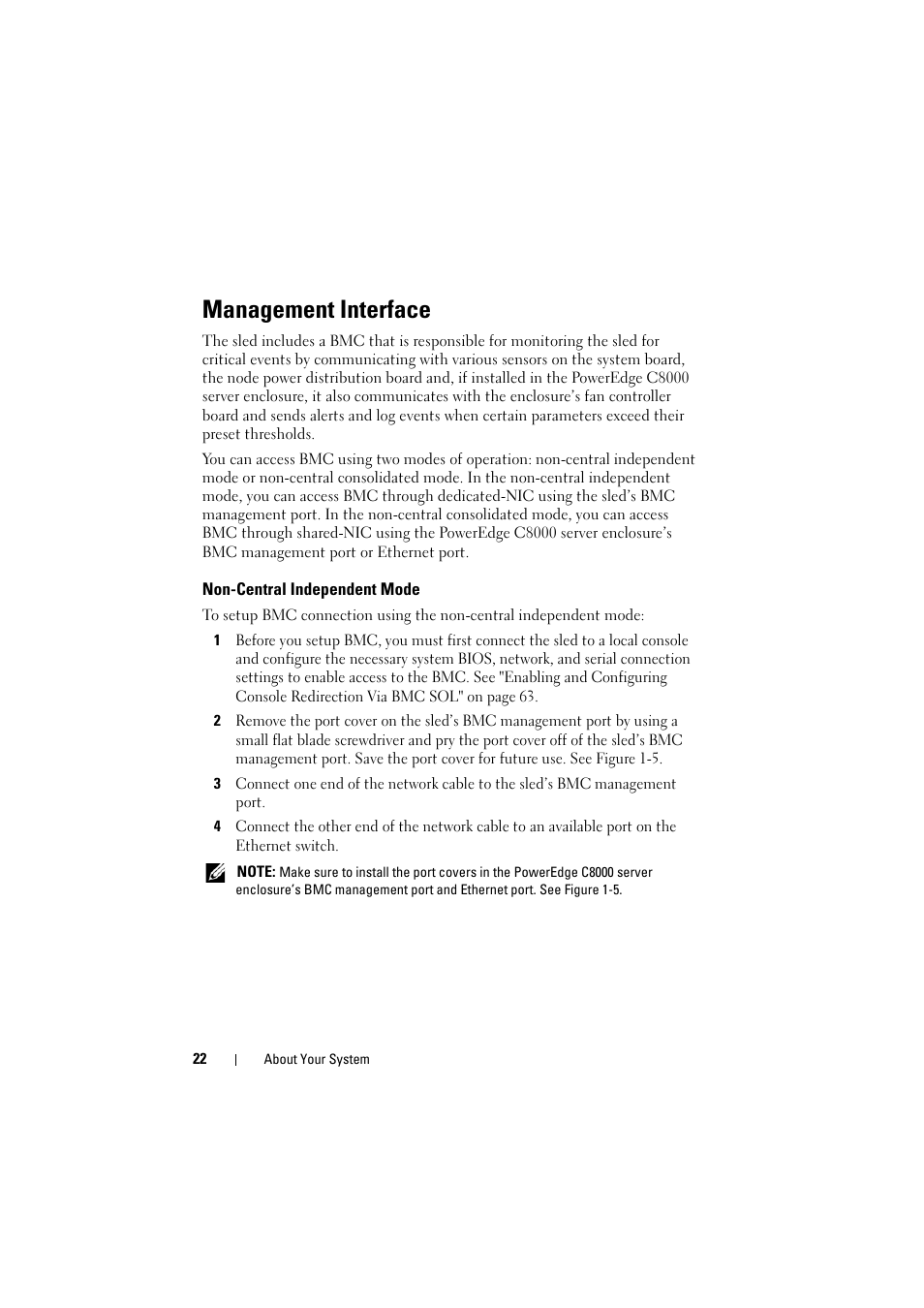 Management interface, Non-central independent mode | Dell PowerEdge C8000 User Manual | Page 22 / 386