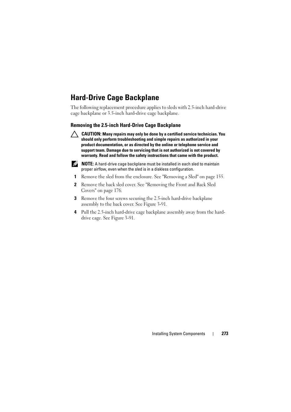 Hard-drive cage backplane, Removing the 2.5-inch hard-drive cage backplane, Removing the 2.5-inch hard-drive | Cage backplane | Dell PowerEdge C8000 User Manual | Page 273 / 386