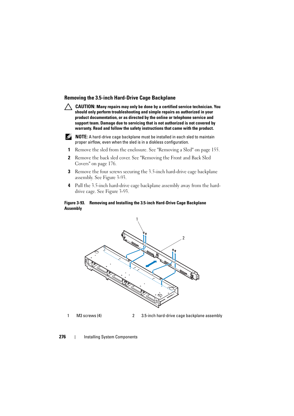 Removing the 3.5-inch hard-drive cage backplane, Removing the 3.5-inch hard-drive, Cage backplane | Dell PowerEdge C8000 User Manual | Page 276 / 386