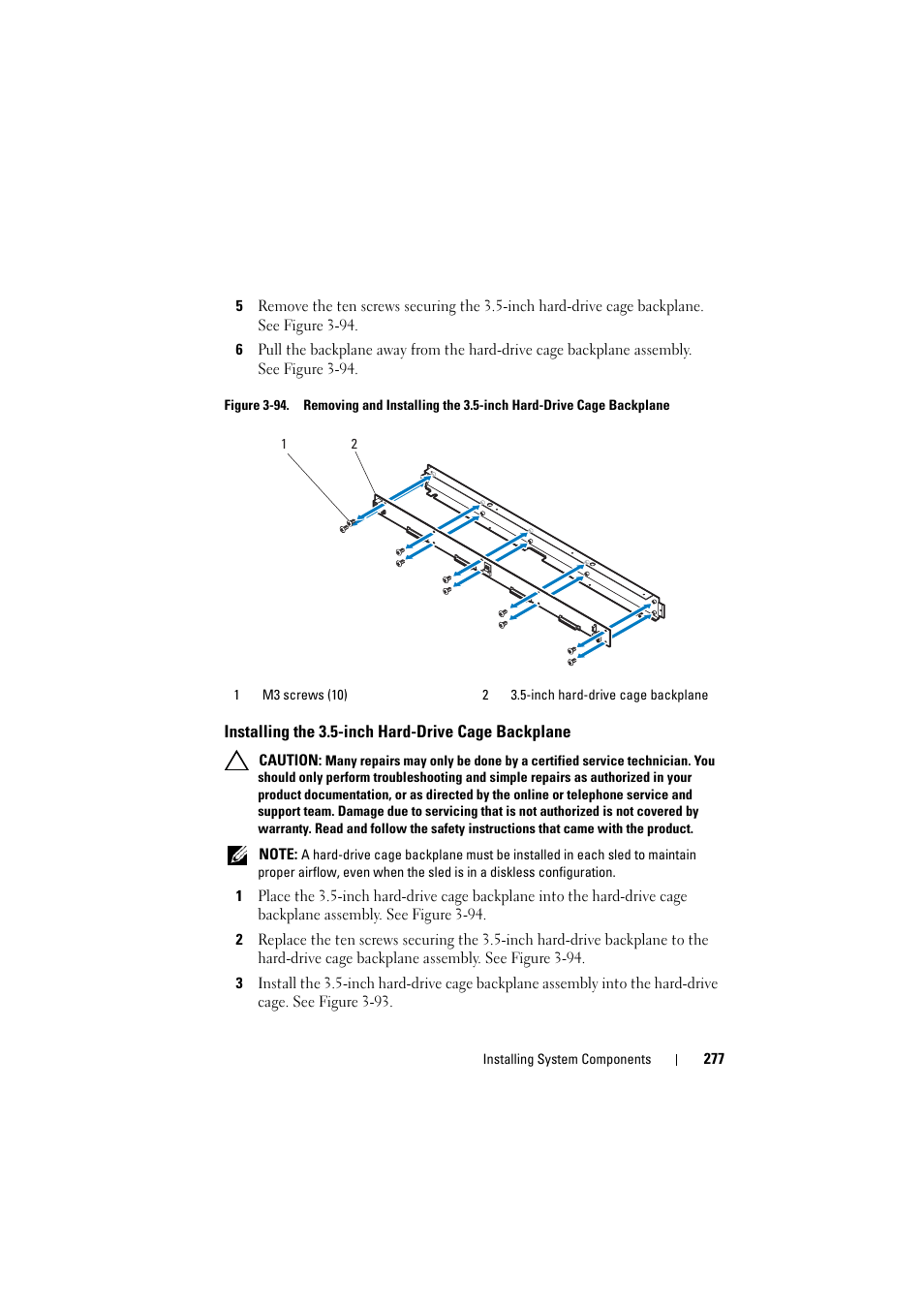 Installing the 3.5-inch hard-drive cage backplane, Installing the 3.5-inch hard-drive, Cage backplane | Dell PowerEdge C8000 User Manual | Page 277 / 386