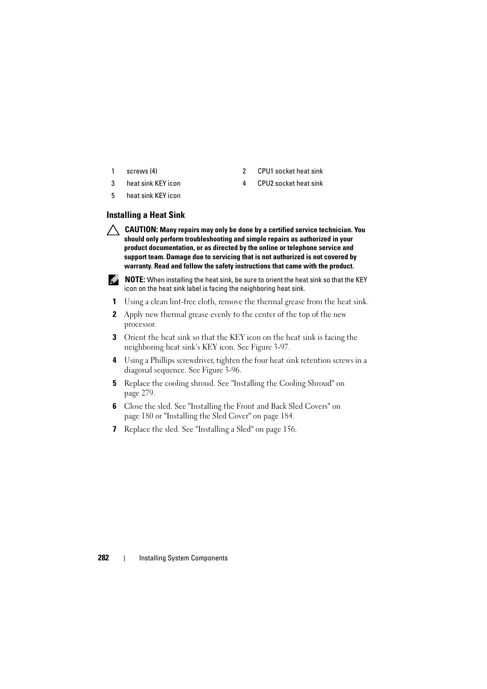 Installing a heat sink | Dell PowerEdge C8000 User Manual | Page 282 / 386
