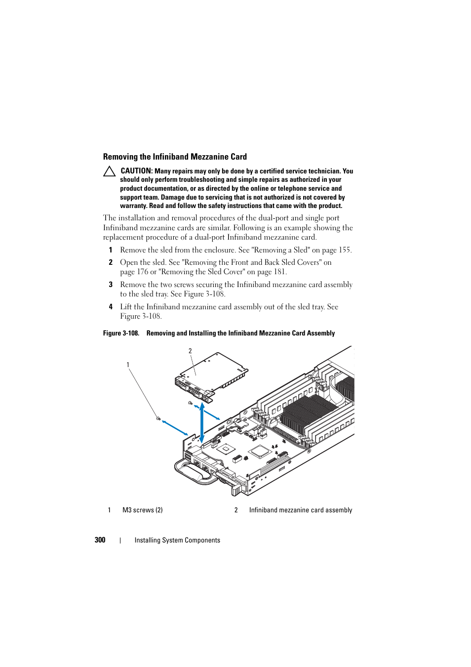 Removing the infiniband mezzanine card | Dell PowerEdge C8000 User Manual | Page 300 / 386