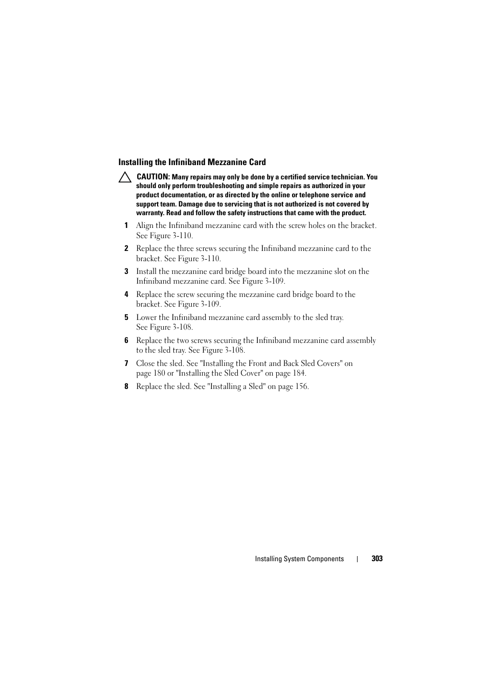 Installing the infiniband mezzanine card | Dell PowerEdge C8000 User Manual | Page 303 / 386