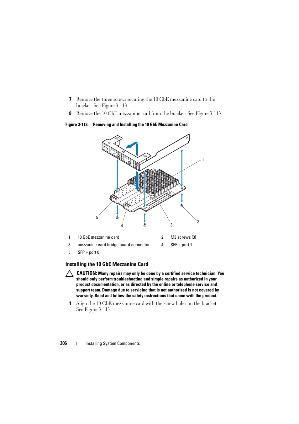 Installing the 10 gbe mezzanine card | Dell PowerEdge C8000 User Manual | Page 306 / 386