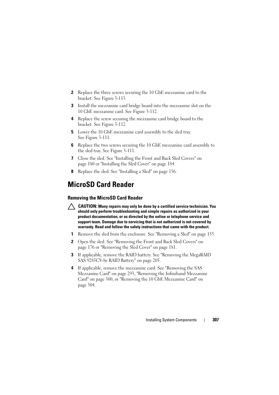 Microsd card reader, Removing the microsd card reader | Dell PowerEdge C8000 User Manual | Page 307 / 386