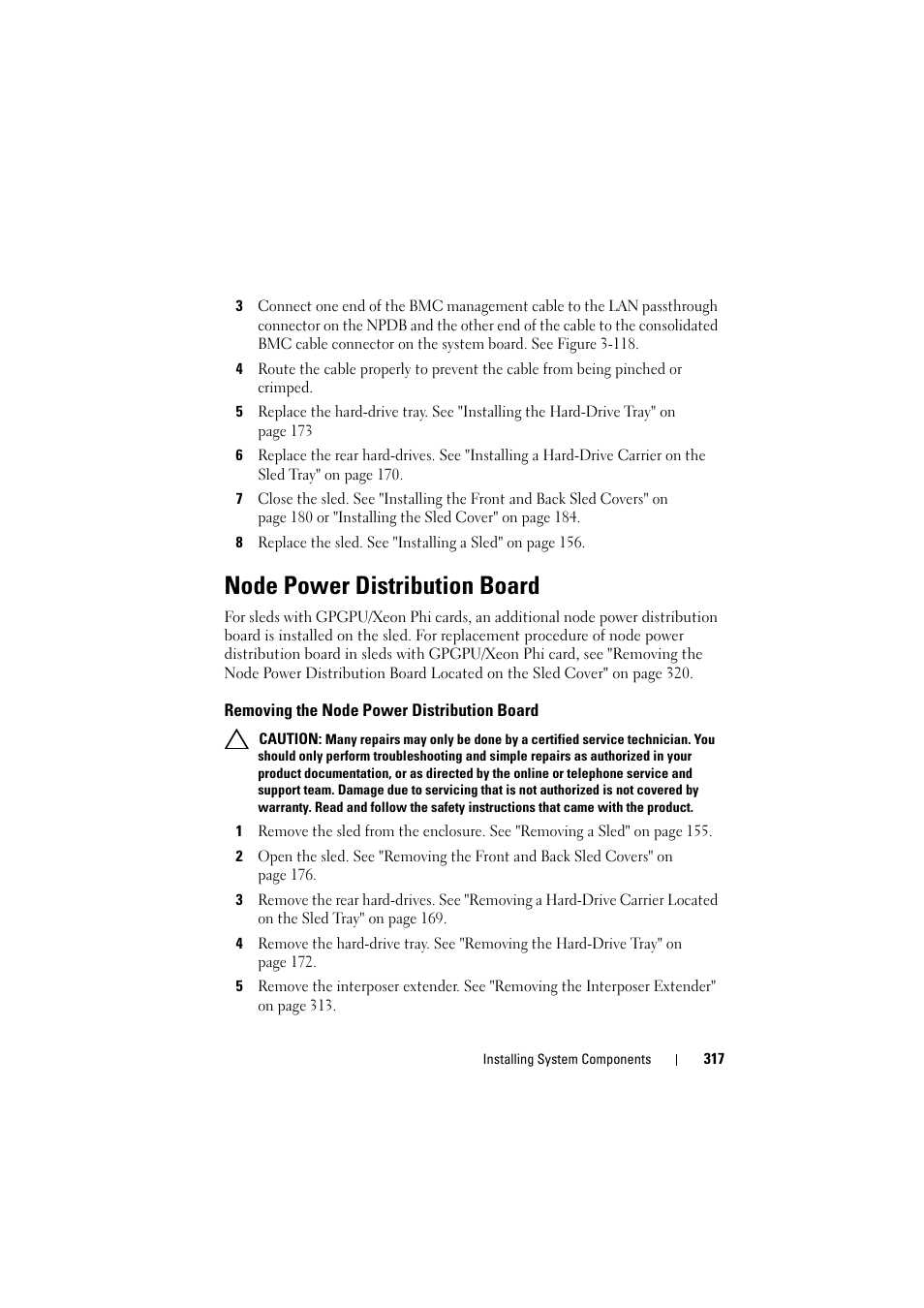 Node power distribution board, Removing the node power distribution board, Removing the node power distribution | Board | Dell PowerEdge C8000 User Manual | Page 317 / 386