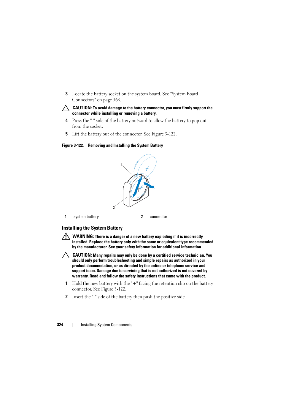 Installing the system battery | Dell PowerEdge C8000 User Manual | Page 324 / 386