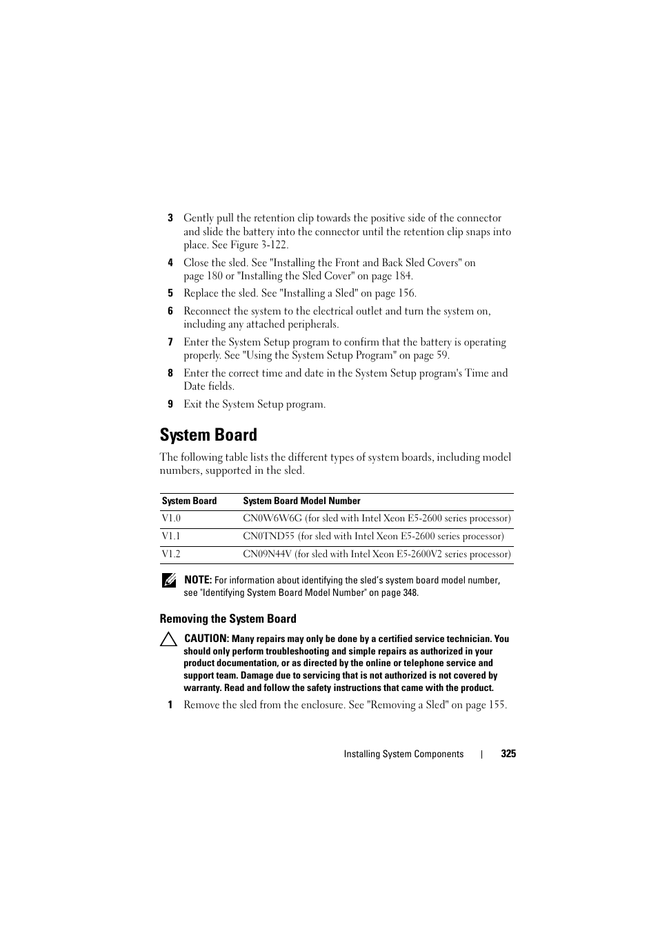 System board, Removing the system board | Dell PowerEdge C8000 User Manual | Page 325 / 386