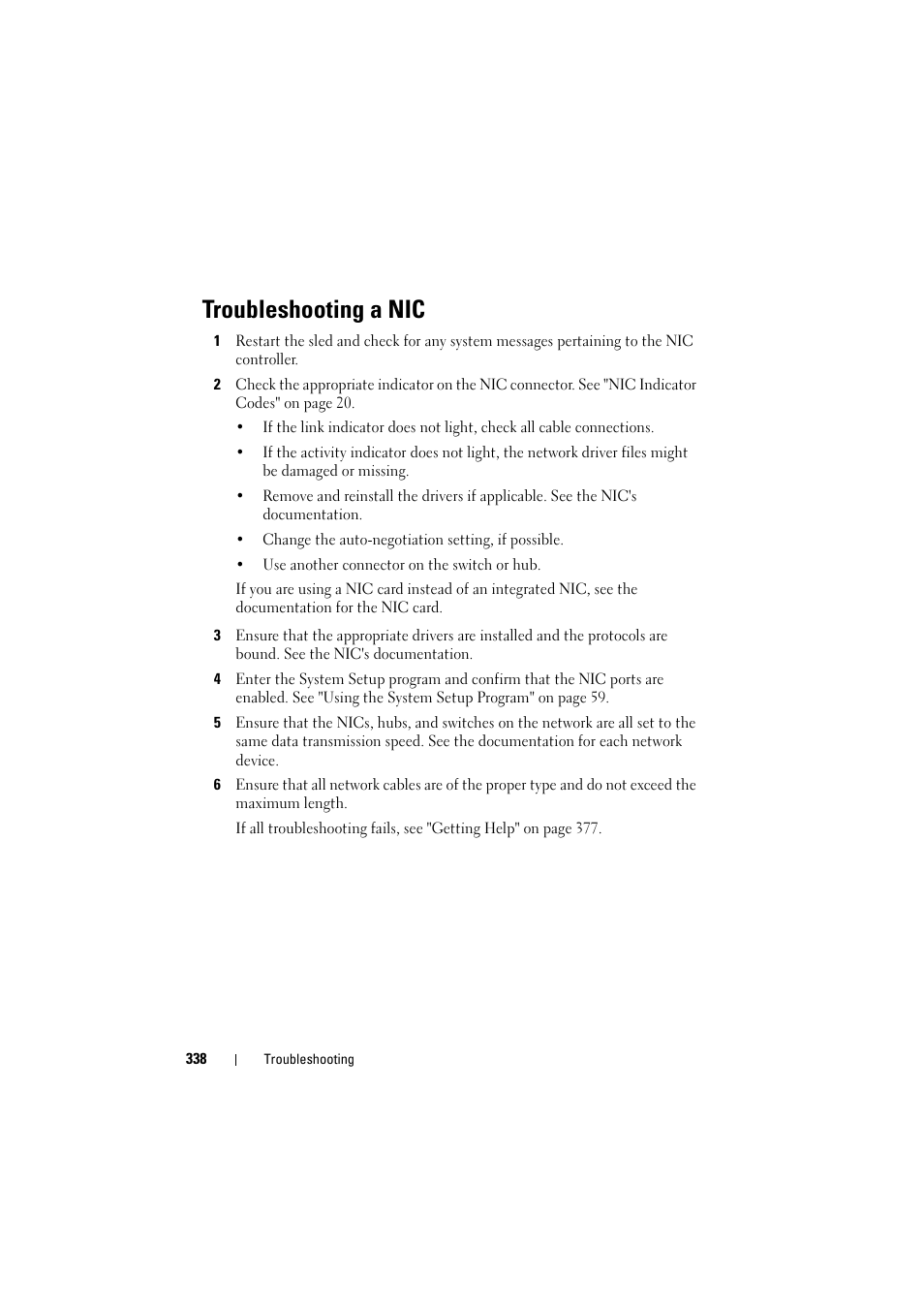 Troubleshooting a nic | Dell PowerEdge C8000 User Manual | Page 338 / 386