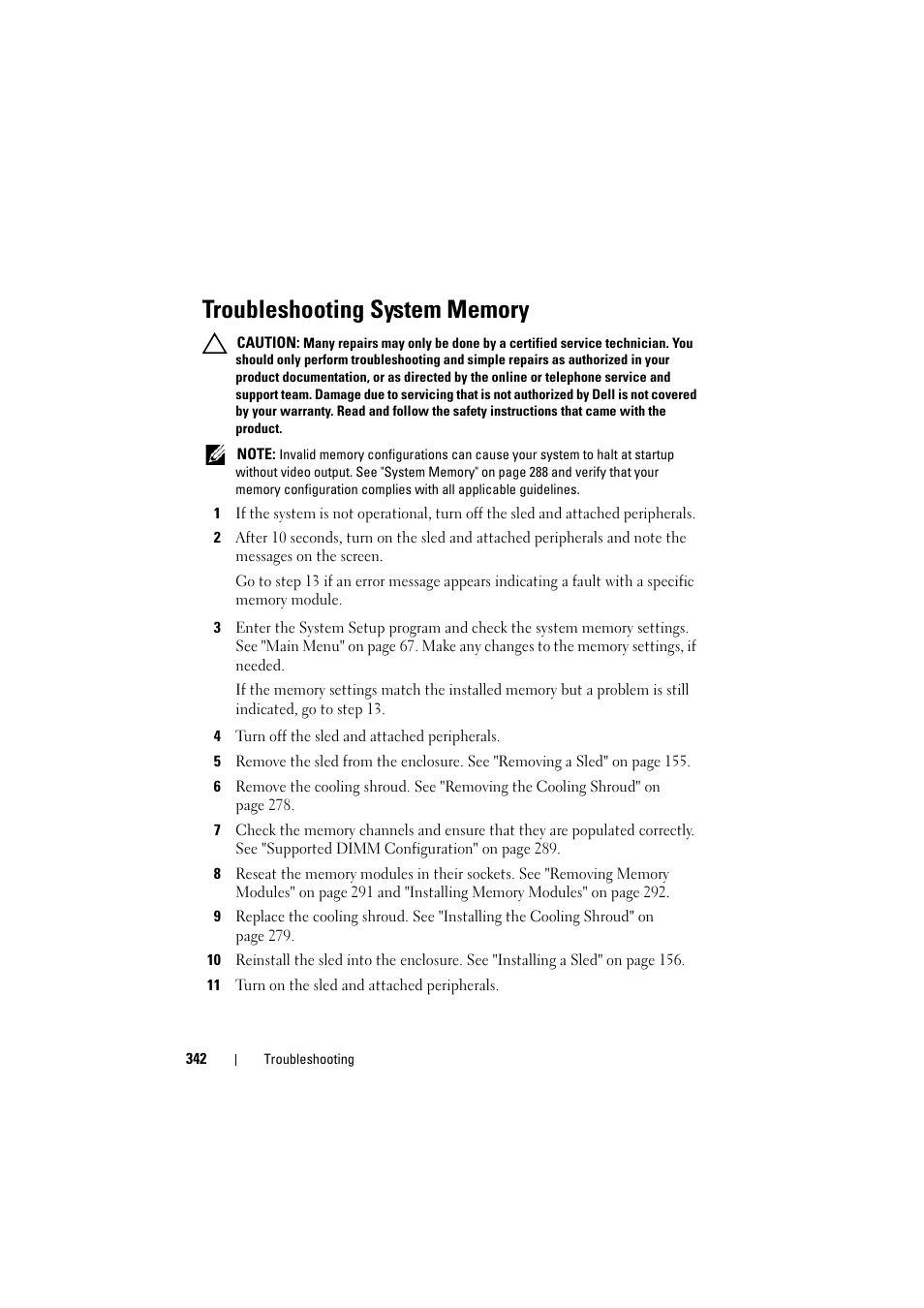 Troubleshooting system memory, Troubleshooting system | Dell PowerEdge C8000 User Manual | Page 342 / 386