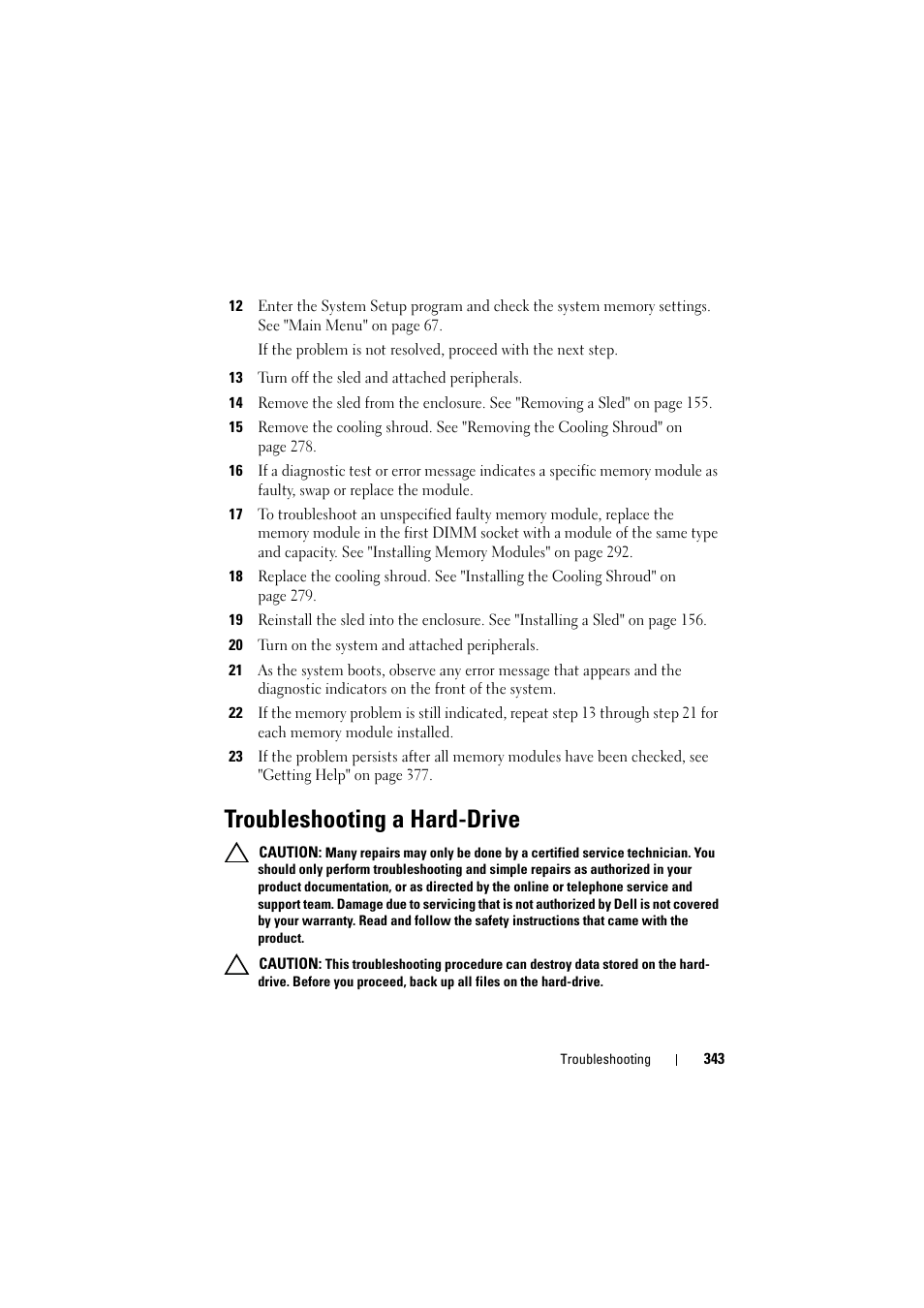 Troubleshooting a hard-drive | Dell PowerEdge C8000 User Manual | Page 343 / 386