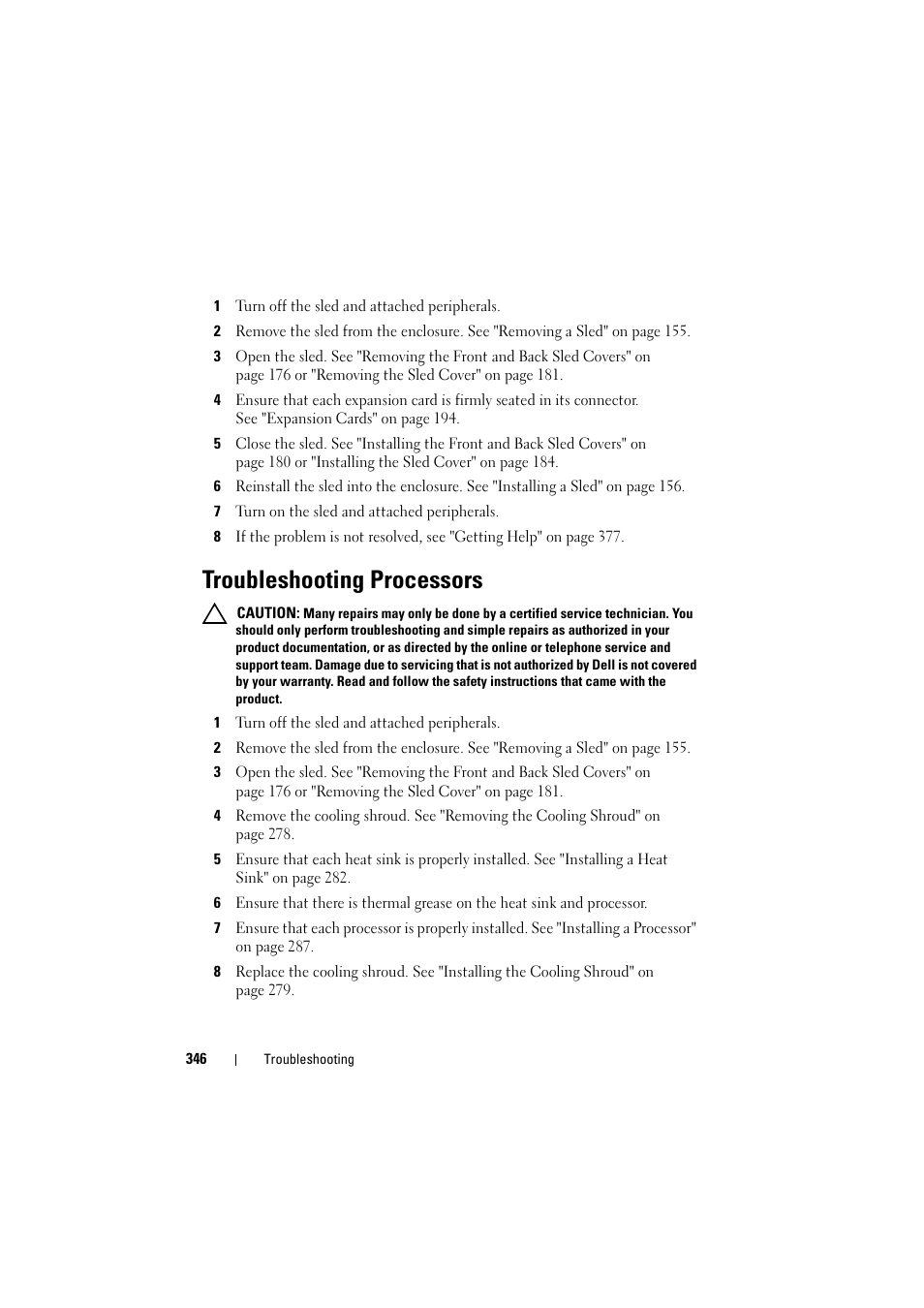 Troubleshooting processors, Troubleshooting | Dell PowerEdge C8000 User Manual | Page 346 / 386