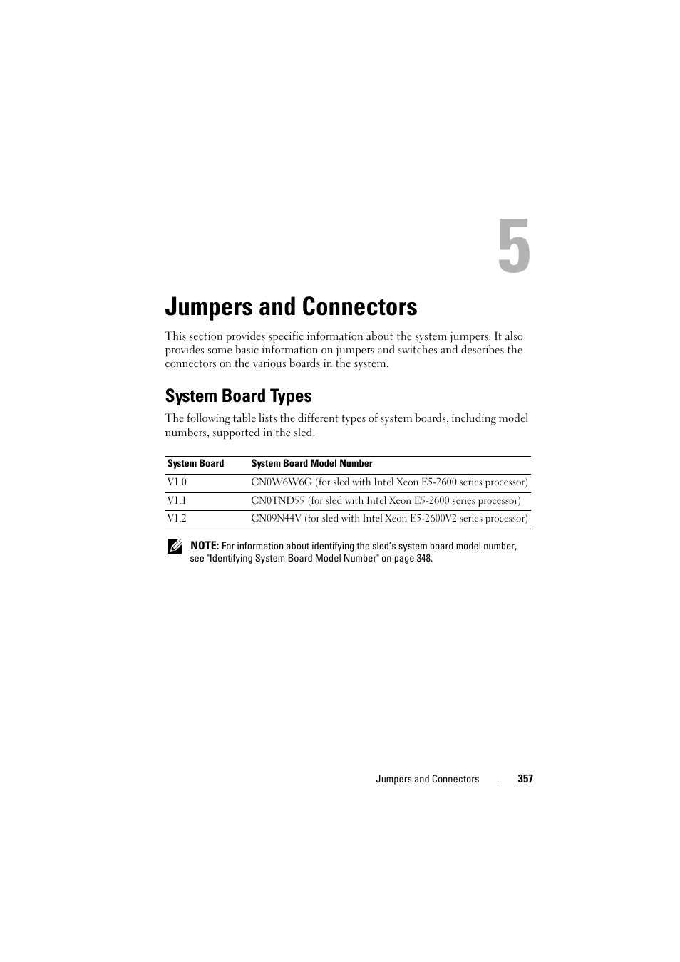 Jumpers and connectors, System board types | Dell PowerEdge C8000 User Manual | Page 357 / 386