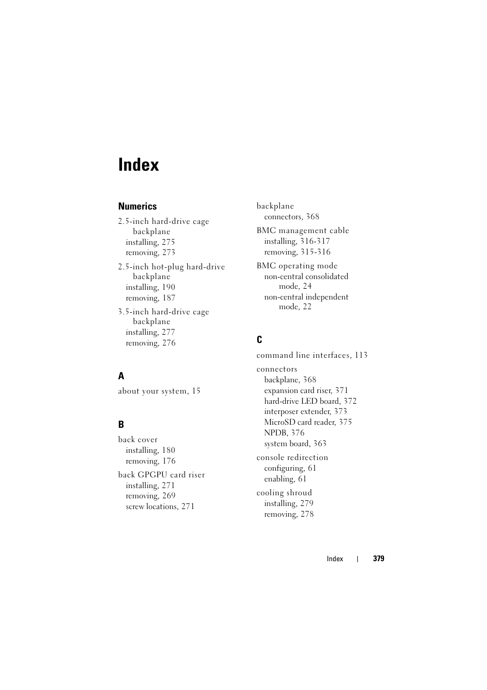 Index | Dell PowerEdge C8000 User Manual | Page 379 / 386