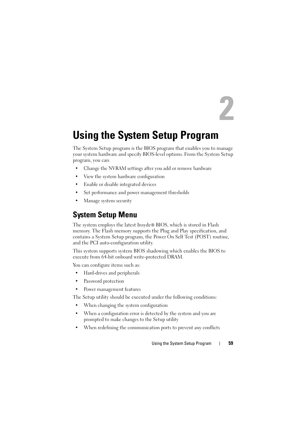 Using the system setup program, System setup menu | Dell PowerEdge C8000 User Manual | Page 59 / 386