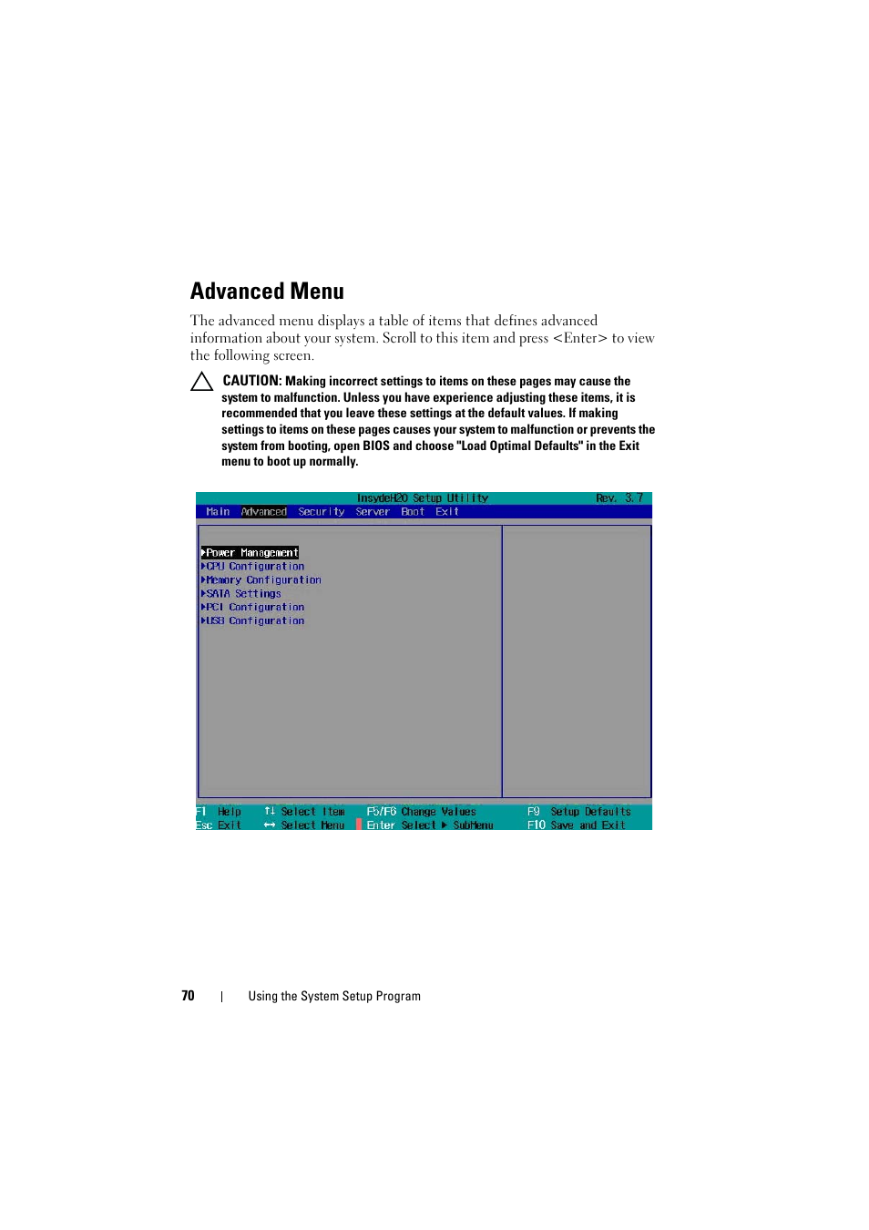 Advanced menu | Dell PowerEdge C8000 User Manual | Page 70 / 386
