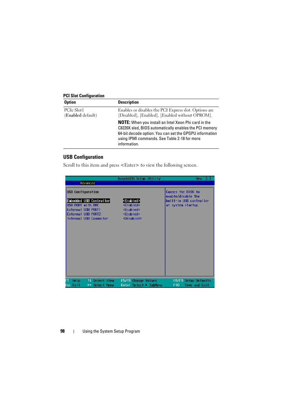 Usb configuration, Usb configuration" on | Dell PowerEdge C8000 User Manual | Page 98 / 386